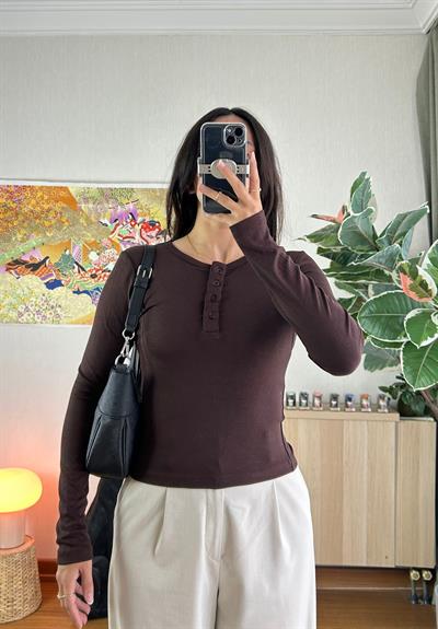 Kiera düğmeli Body Kahve