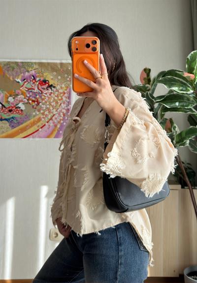 Kiku Püsküllü Bağlamalı Kimono Bej