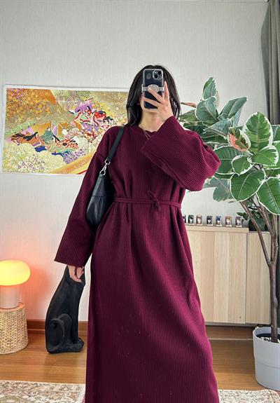 Kikue Triko Elbise Bordo