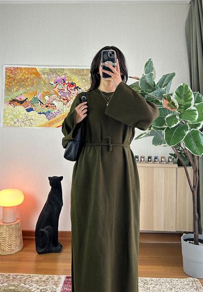 Kikue Triko Elbise Haki