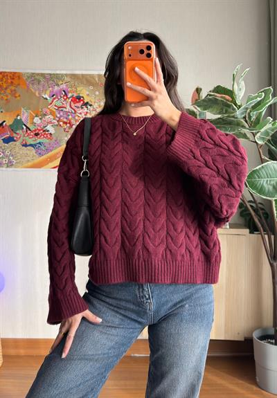 Kuia Örgülü Pinterest Kazak Bordo