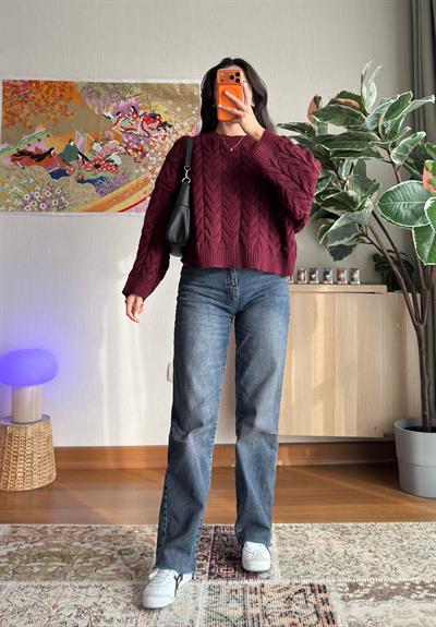 Kuia Örgülü Pinterest Kazak Bordo