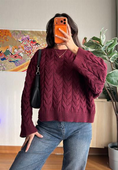 Kuia Örgülü Pinterest Kazak Bordo