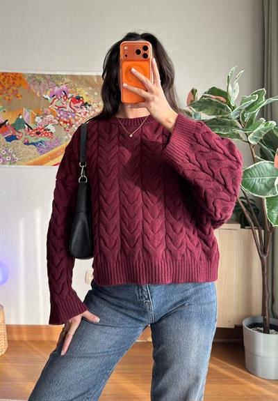 Kuia Örgülü Pinterest Kazak Bordo