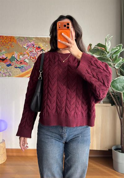Kuia Örgülü Pinterest Kazak Bordo