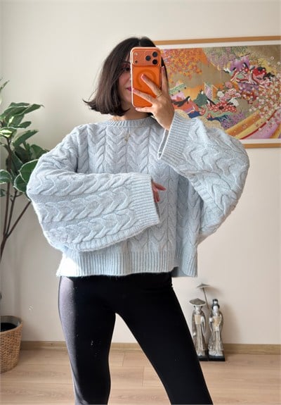 Kuia Örgülü Pinterest Kazak Mavi