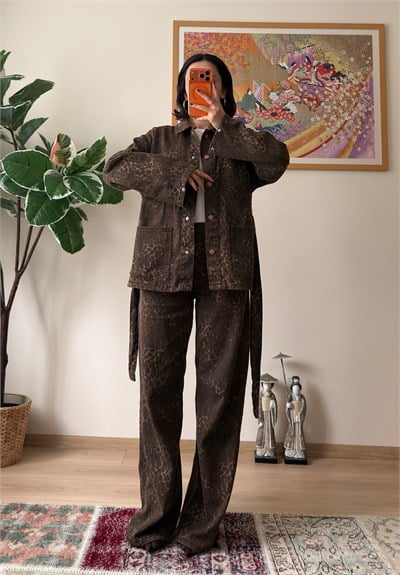 Leopar Desenli Geniş Paça Pantolon