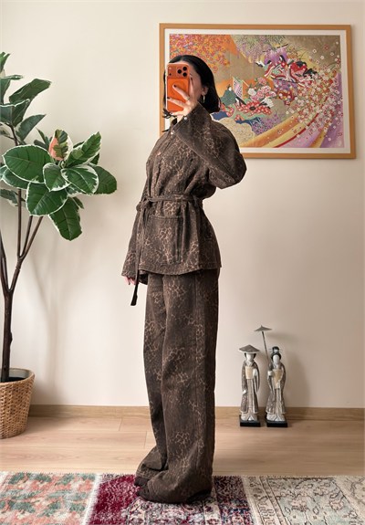 Leopar Desenli Geniş Paça Pantolon