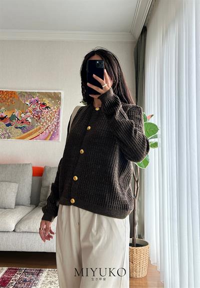 Manami Gold Düğmeli Hırka Kahve