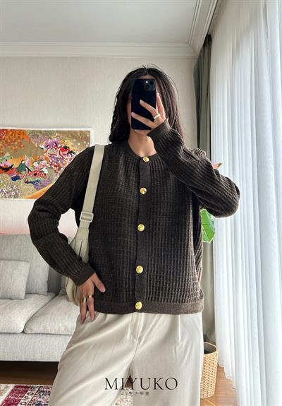 Manami Gold Düğmeli Hırka Kahve