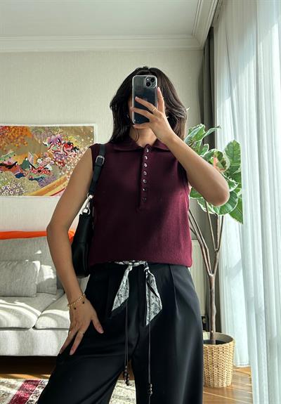 Meina Polo Yaka Süveter Bordo