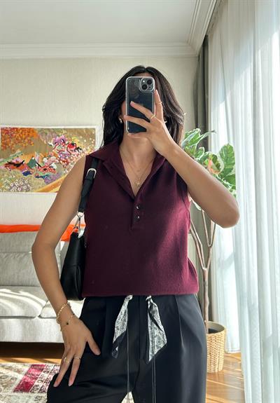 Meina Polo Yaka Süveter Bordo