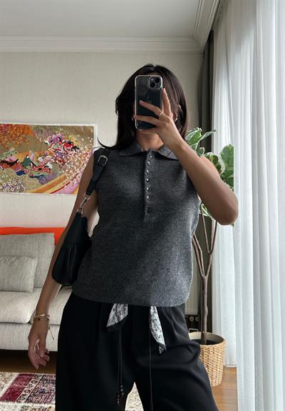 Meina Polo Yaka Süveter Füme 