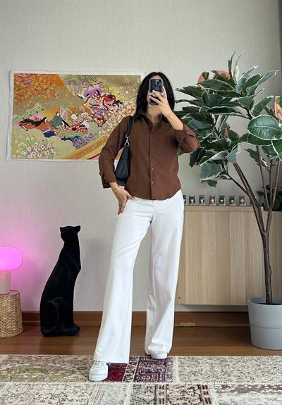 Miho Fit Kesim Düğmeli Gömlek Kahve