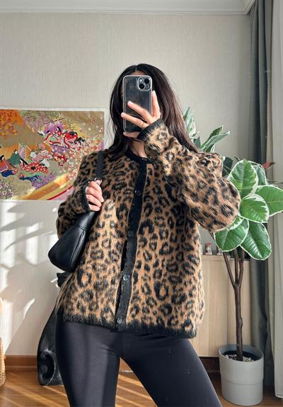 Mikiya Leopar Desenli Hırka