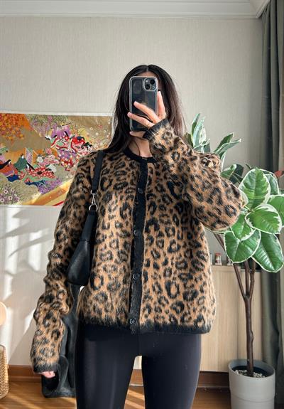 Mikiya Leopar Desenli Hırka