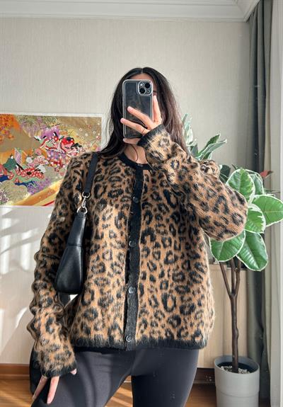 Mikiya Leopar Desenli Hırka