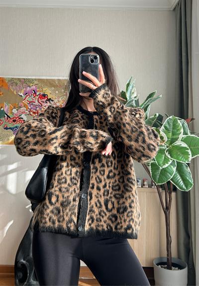 Mikiya Leopar Desenli Hırka