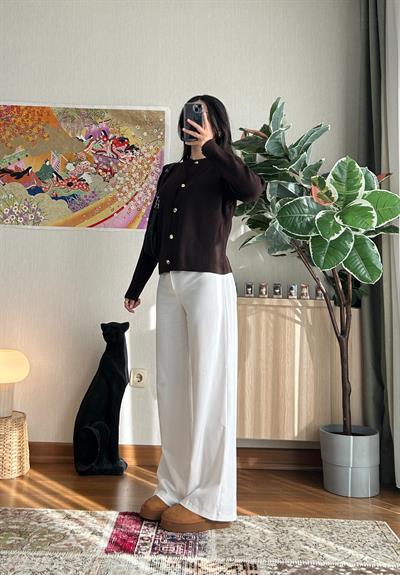 Miona Gold Düğmeli Hırka Kahve