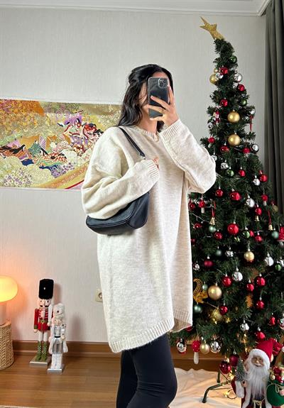 Mirua Basic Oversize Triko Kazak Bej