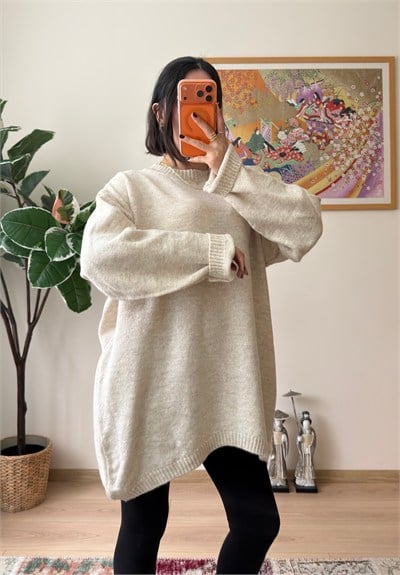 Mirua Basic Oversize Triko Kazak Bej