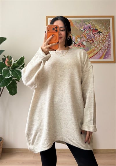 Mirua Basic Oversize Triko Kazak Bej