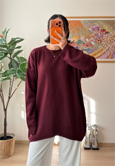 Mirua Basic Oversize Triko Kazak Bordo