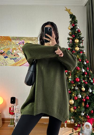 Mirua Basic Oversize Triko Kazak Haki