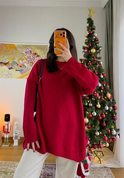 Mirua Basic Oversize Triko Kazak Kırmızı