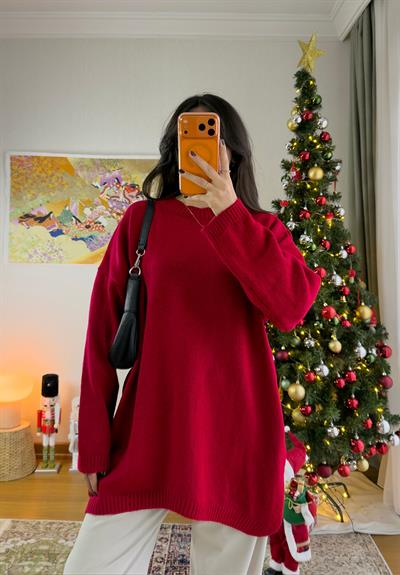 Mirua Basic Oversize Triko Kazak Kırmızı