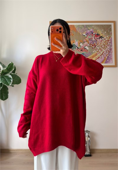 Mirua Basic Oversize Triko Kazak Kırmızı