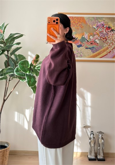 Mirua Basic Oversize Triko Kazak Mürdüm