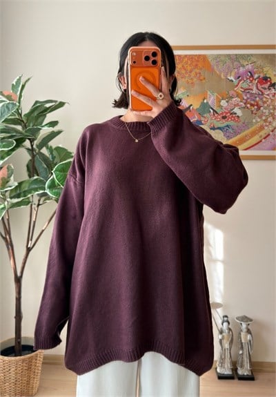 Mirua Basic Oversize Triko Kazak Mürdüm