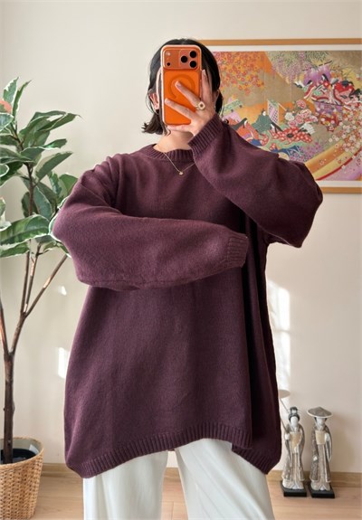 Mirua Basic Oversize Triko Kazak Mürdüm