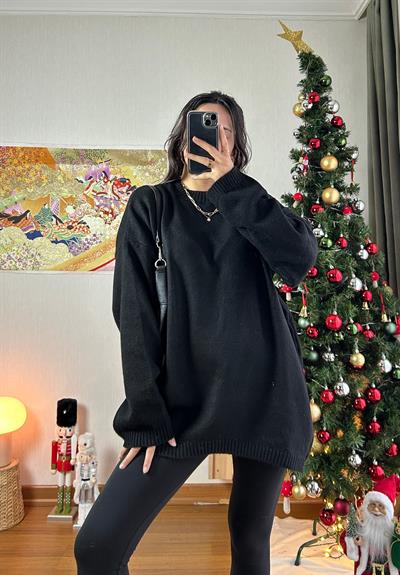 Mirua Basic Oversize Triko Kazak Siyah