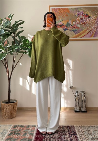 Mirua Basic Oversize Triko Kazak Yeşil