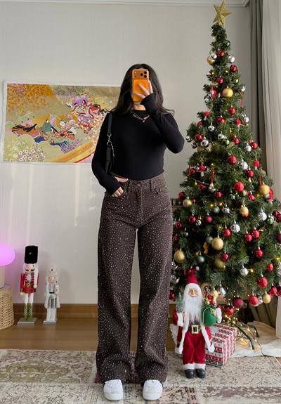 Misora Yüksek Bel Taşlı Jean