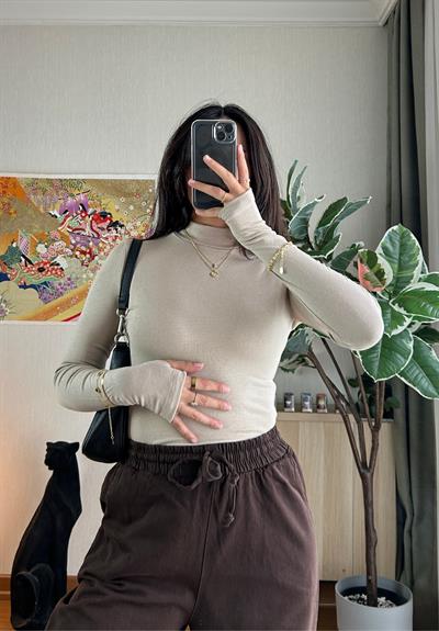 Mitsu Parmak Geçmeli Body Bej
