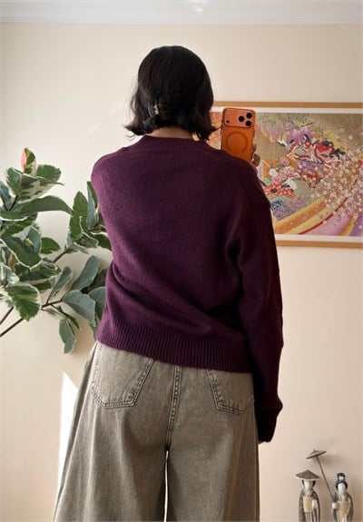 Miyuko Basic Çift Cepli Hırka Mürdüm
