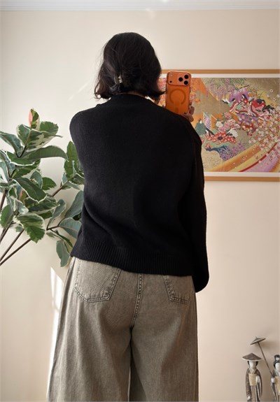 Miyuko Basic Çift Cepli Hırka Siyah