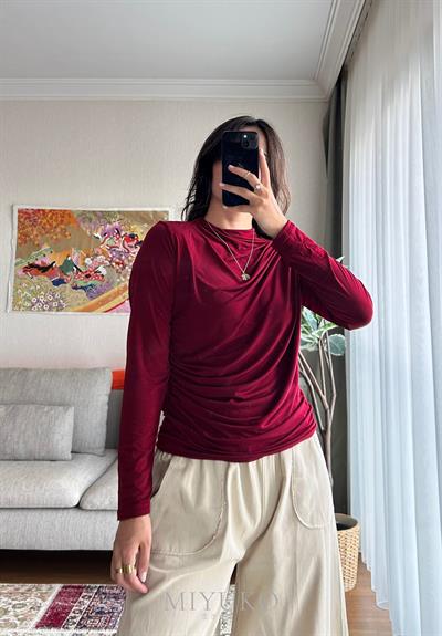 Nagi Drape Detaylı Body Bordo