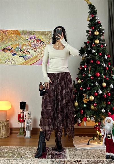 Narumi Asimetrik Ekoseli Etek