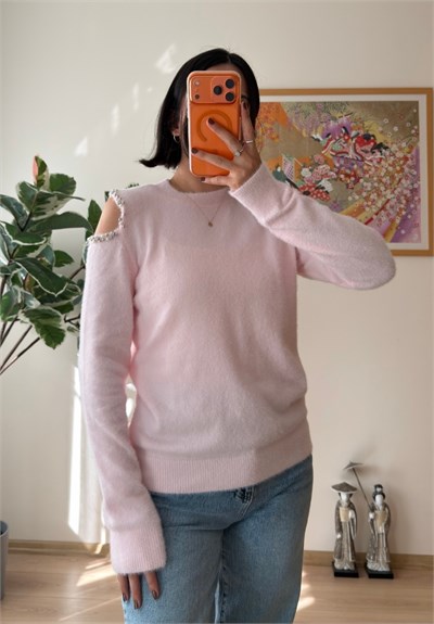 Omuz Dekolteli Yumoş Bluz Pembe