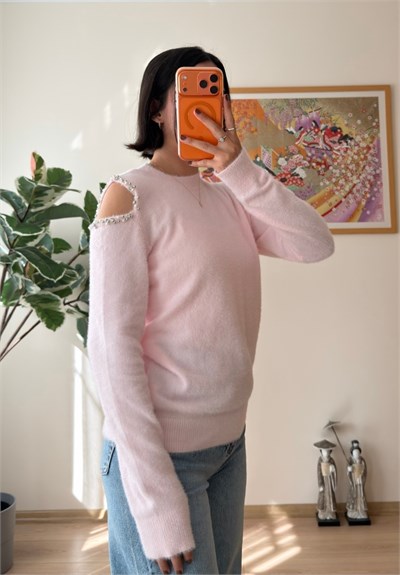 Omuz Dekolteli Yumoş Bluz Pembe