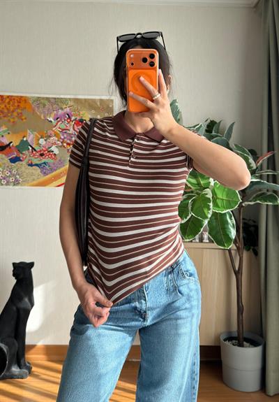 Polo Yaka Şeritli T-Shirt