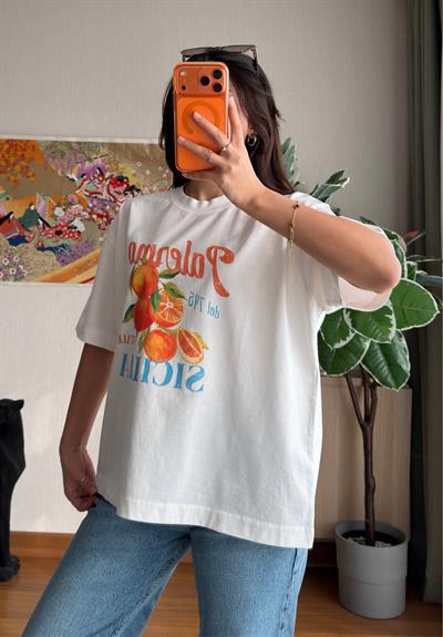 Portakal Baskılı Vintage T-Shirt 