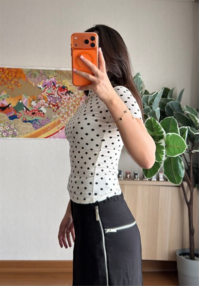 Puantiye detaylı T-Shirt Beyaz