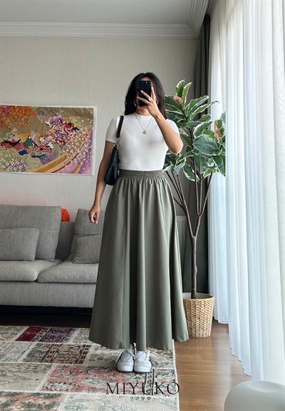 Reina Beli Lastikli Etek Haki