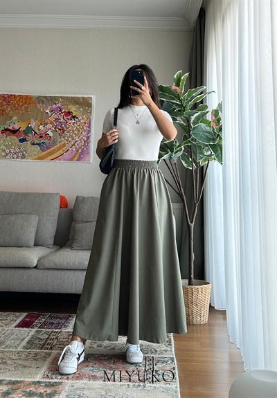 Reina Beli Lastikli Etek Haki