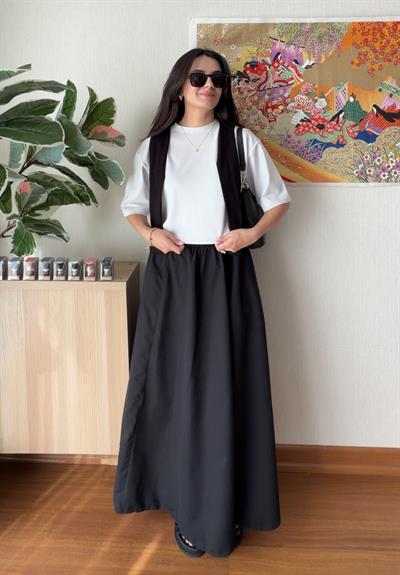 Reina Beli Lastikli Etek Siyah